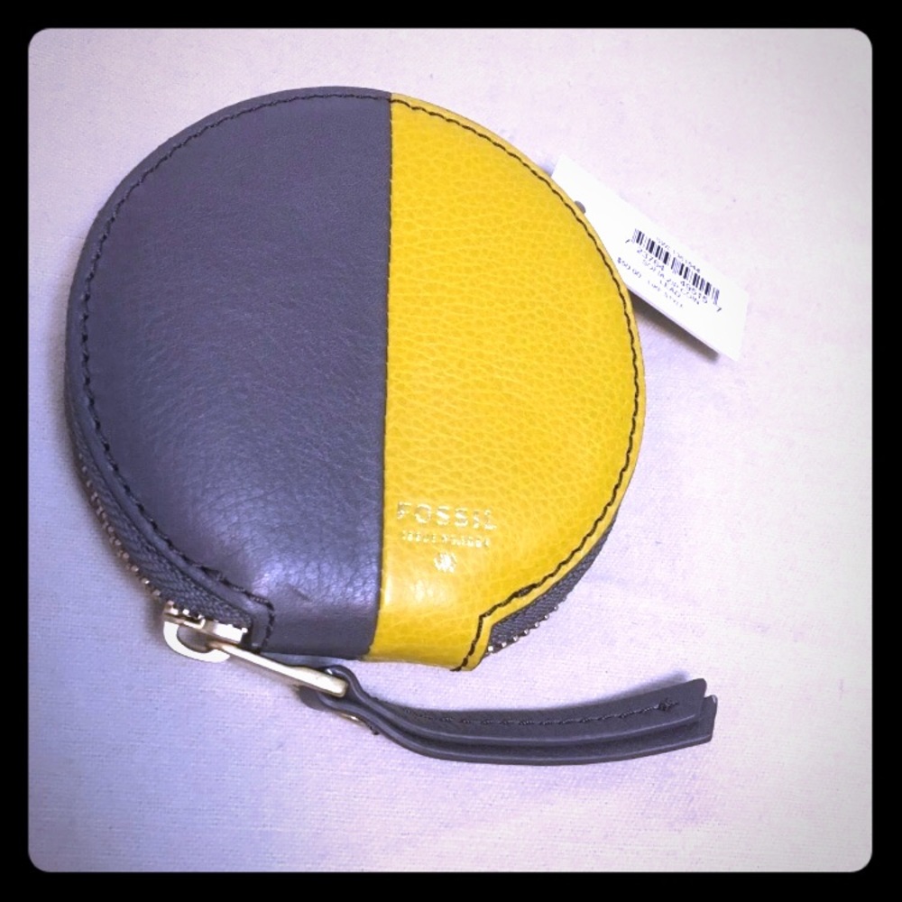 Fossil Sofia Zip Coin Purse Lead & Yellow Color